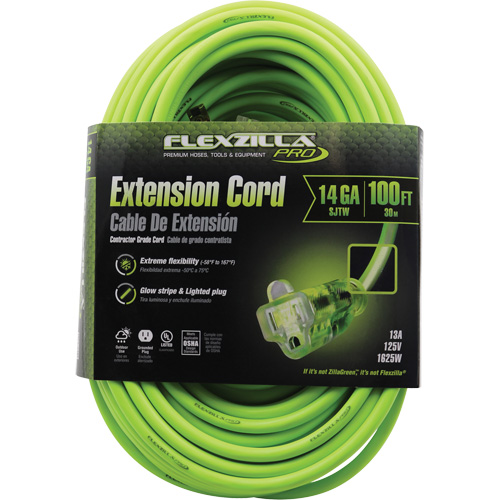Flexzilla&reg; Pro Industrial Extension Cord, All-Weather, SJTW, 14/3 AWG, 15 A, 100' TGS INDUSTRIEL