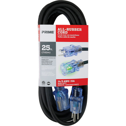 Cordon rallonge All-Rubber, Ext&eacute;rieur, SJOOW, AWG 14/3, 15 A, 25' TGS INDUSTRIEL