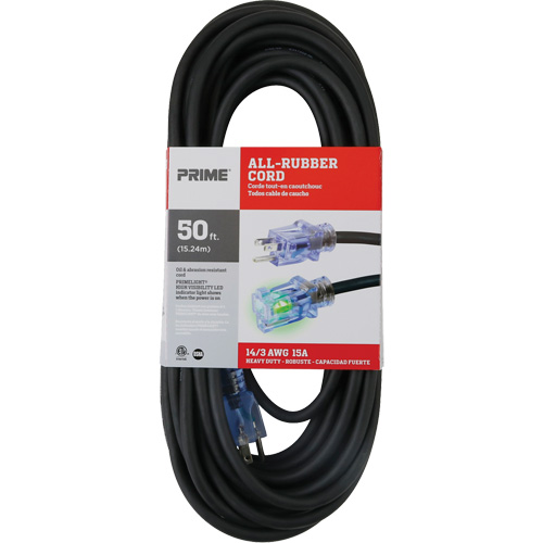 Cordon rallonge All-Rubber, Ext&eacute;rieur, SJOOW, AWG 14/3, 15 A, 50' TGS INDUSTRIEL