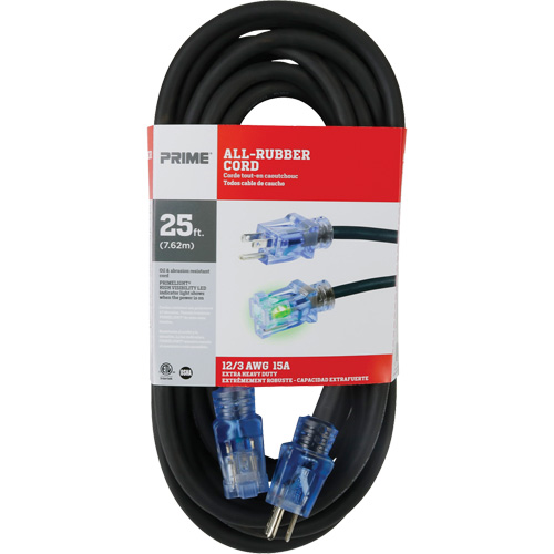All-Rubber Extension Cord, Outdoor, SJOOW, 12/3 AWG, 15 A, 25' TGS INDUSTRIEL
