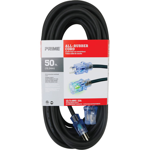 Cordon rallonge All-Rubber, Ext&eacute;rieur, SJOOW, AWG 12/3, 15 A, 50' TGS INDUSTRIEL