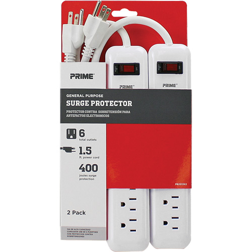 Surge Protector 2-Pack, 6 Outlets, 400 J, 1875 W, 1.5' Cord TGS INDUSTRIEL