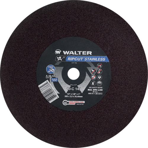Ripcut Stainless Steel Cut-Off Wheel for Stationary Saws, 14" x 1/8", 1" Arbor, Type 1, Aluminum Oxide, 4400 RPM TGS INDUSTRIEL