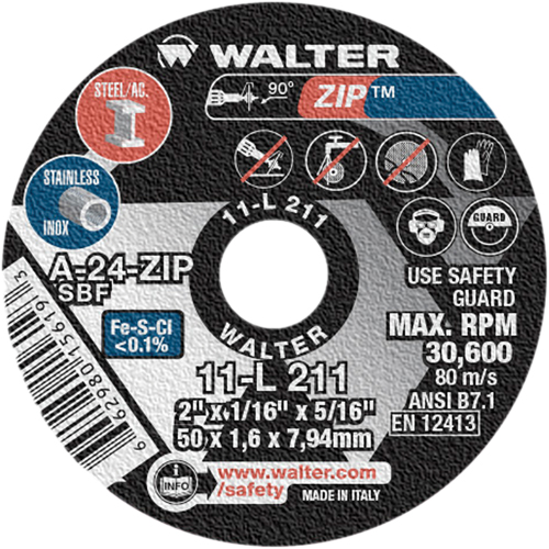 Meule &agrave; tronçonner Zip, 2" x 1/16", Arbre de 5/16", Type 1, Oxyde d'aluminium, 5100 Tr/min TGS INDUSTRIEL