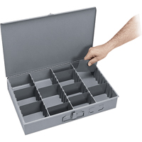 Adjustable Compartment Boxes, Steel, Variable Slots, 18" W x 12" D x 3" H, Grey TGS INDUSTRIEL