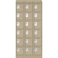 Clean Line Lockerette , 6 -tier, Bank of 3, 36" x 18" x 82", Steel, Beige, Rivet (Assembled) TGS INDUSTRIEL