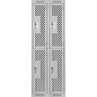 Clean Line Lockers, 2 -tier, Bank of 2, 24" x 12" x 72", Steel, Grey, Rivet (Assembled), Perforated TGS INDUSTRIEL
