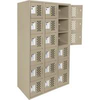 Assembled Lockerettes Clean Line Perforated Economy Lockers, 6 -tier, Bank of 3, 18" x 72" x 12", Steel TGS INDUSTRIEL