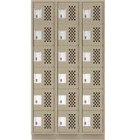 Assembled Lockerettes Clean Line Perforated Economy Lockers, 6 -tier, Bank of 3, 18" x 72" x 12", Steel TGS INDUSTRIEL