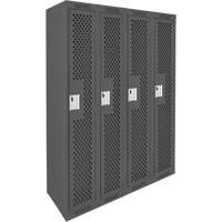 Clean Line Lockers, Bank of 4, 48" x 15" x 72", Steel, Charcoal, Rivet (Assembled), Perforated TGS INDUSTRIEL