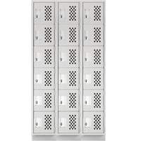 Assembled Lockerettes Clean Line Perforated Economy Lockers, 6 -tier, Bank of 3, 18" x 72" x 12", Steel TGS INDUSTRIEL