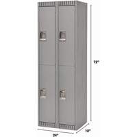 Lockers, 2 -tier, Bank of 2, 24" x 18" x 72", Steel, Grey, Knocked Down TGS INDUSTRIEL