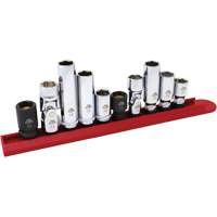Jeu de douilles chrom&eacute;es avec rail, 10 Morceaux, Prise de 1/4"/3/8" TGS INDUSTRIEL