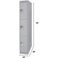 Lockers, 3 -tier, 12" x 18" x 72", Steel, Grey, Knocked Down TGS INDUSTRIEL