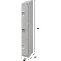 Lockers, 3 -tier, 12" x 18" x 82", Steel, Grey, Knocked Down TGS INDUSTRIEL