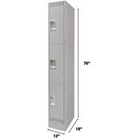 Lockers, 3 -tier, 12" x 18" x 76", Steel, Grey, Knocked Down TGS INDUSTRIEL