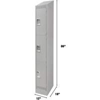 Lockers, 3 -tier, 12" x 18" x 86", Steel, Grey, Knocked Down TGS INDUSTRIEL