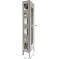 Vented Lockers, 2 -tier, 12" x 18" x 78", Steel, Grey, Knocked Down, Perforated TGS INDUSTRIEL