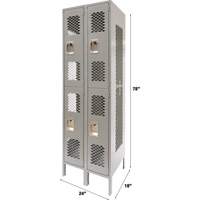 Casiers ventil&eacute;s, 2 niveaux, Bloc de 2, 24" x 18" x 78", Acier, Gris, D&eacute;mont&eacute;, Perfor&eacute; TGS INDUSTRIEL