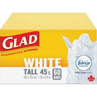 Sacs &agrave; ordures hauts 45 L avec Febreze, R&eacute;gulier, 24" la x 28" lo, Blanc TGS INDUSTRIEL