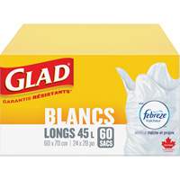 Sacs &agrave; ordures hauts 45 L avec Febreze, R&eacute;gulier, 24" la x 28" lo, Blanc TGS INDUSTRIEL