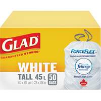 Sacs &agrave; ordures hauts 45 L avec Febreze, R&eacute;gulier, 24" la x 28" lo, Blanc TGS INDUSTRIEL
