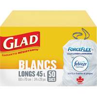 Sacs &agrave; ordures hauts 45 L avec Febreze, R&eacute;gulier, 24" la x 28" lo, Blanc TGS INDUSTRIEL