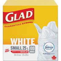 Petits sacs &agrave; ordures 25 L avec Febreze, R&eacute;gulier, 20" la x 20" lo, Blanc TGS INDUSTRIEL