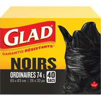 Sacs &agrave; ordures 74 L, R&eacute;gulier, 26" la x 33" lo, Noir TGS INDUSTRIEL