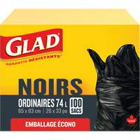 Sacs &agrave; ordures 74 L, R&eacute;gulier, 26" la x 33" lo, Noir TGS INDUSTRIEL