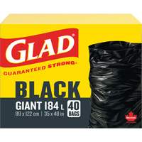Sacs &agrave; ordures 184 L, R&eacute;gulier, 35" la x 48" lo, Noir TGS INDUSTRIEL