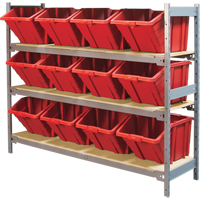 Wide Span Shelving with Jumbo Plastic Bins, Steel, Boltless, 800 lbs. Capacity, 66" W x 60" H x 18" D TGS INDUSTRIEL