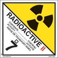 &eacute;tiquettes d'exp&eacute;dition TMD, Classe 7, Radioactif II, Papier TGS INDUSTRIEL