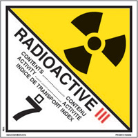 &eacute;tiquettes d'exp&eacute;dition TMD, Classe 7, Radioactif III, Papier TGS INDUSTRIEL