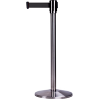 Barri&egrave;res sur pieds pour le contr&ocirc;le des foules, Acier, 35" h, Ruban Noir, Longueur du ruban 7' TGS INDUSTRIEL