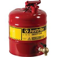 Bidon avec robinet s&eacute;curitaires pour laboratoires, Type I, Acier, 5 gal. US, Rouge, Homologu&eacute; FM TGS INDUSTRIEL