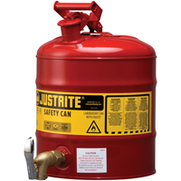 Bidon avec robinet s&eacute;curitaires pour laboratoires, Type I, Acier, 5 gal. US, Rouge, Homologu&eacute; FM TGS INDUSTRIEL
