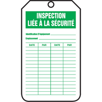 &eacute;tiquettes de s&eacute;curit&eacute; d'inspection et de contr&ocirc;le de l'&eacute;tat de l'&eacute;quipement, Papier cartonn&eacute;, 3-1/8" la x 5-7/8" h, Français TGS INDUSTRIEL