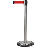 Barri&egrave;res sur pieds pour le contr&ocirc;le des foules, Acier, 35" h, Ruban Rouge, Longueur du ruban 12' TGS INDUSTRIEL