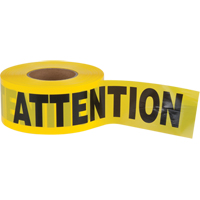 "Attention" Barricade Tape, Bilingual, 3" W x 1000' L, 1.5 mils, Black on Yellow TGS INDUSTRIEL