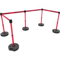 Ensemble de cinq montants pour barri&egrave;re PLUS, Plastique, 42" h, Ruban Rouge, Longueur du ruban 15' TGS INDUSTRIEL