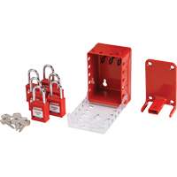 Boîte de cadenassage de groupe ultra compacte avec cadenas de s&eacute;curit&eacute; en nylon, Rouge TGS INDUSTRIEL