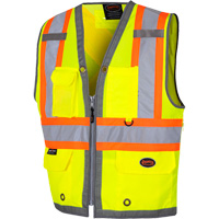 6673 Mesh-Back Zip-Front Surveyor's Vest, High Visibility Lime-Yellow, Small, Polyester TGS INDUSTRIEL