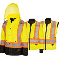5021BBW Women's  7-in-1 Waterproof Jacket with Hood, Polyester/Polyurethane, High Visibility Lime-Yellow, X-Small TGS INDUSTRIEL
