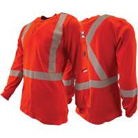 Chandail &agrave; manches longues ignifuge et r&eacute;sistant &agrave; l'arc &eacute;lectrique avec bandes de 2" Henley Atlas Guardian, T-petit, Orange haute visibilit&eacute; TGS INDUSTRIEL