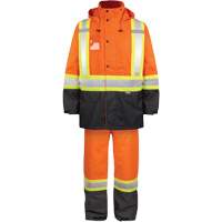 Ensemble de pluie haute visibilit&eacute; en tissu 150 deniers, Polyester, Petit, Orange haute visibilit&eacute; TGS INDUSTRIEL
