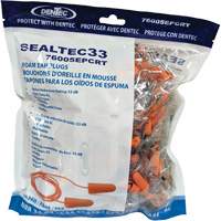 SEALTEC33 Orange Tapered PU Foam Disposable Earplugs, Bulk - Polybag, Corded TGS INDUSTRIEL