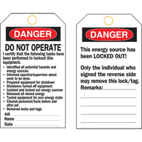 Lockout Tags, Plastic, 3" W x 5-3/4" H, English TGS INDUSTRIEL
