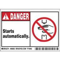 Enseigne Danger Starts Automatically, 3-1/2" x 5", Polyester, Anglais avec pictogramme TGS INDUSTRIEL