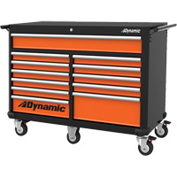 Roller Cabinet, 12 Drawers, 53" W x 24" D x 41" H, Black/Orange TGS INDUSTRIEL